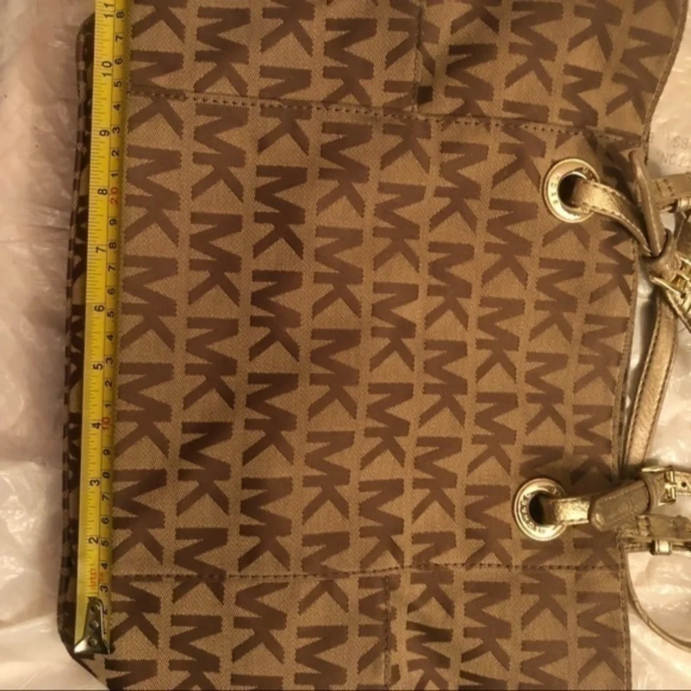 Michael kors signature brown khaki tote bag gold straps